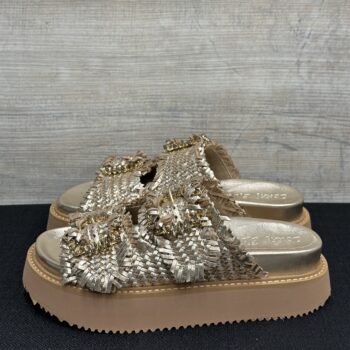 Sandalo platform in pelle intrecciata Coral Blue