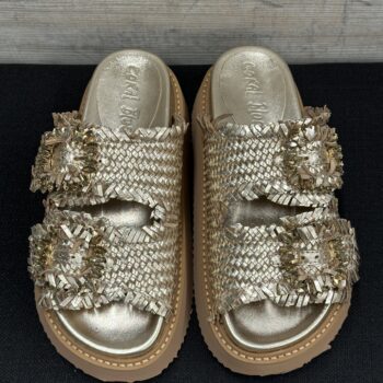 Sandalo platform in pelle intrecciata Coral Blue - immagine 3