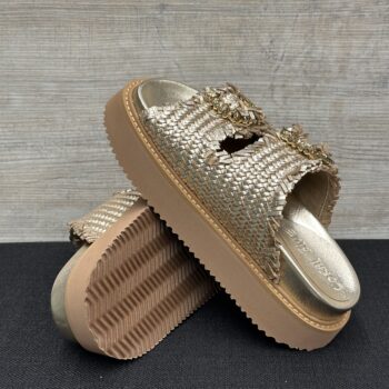 Sandalo platform in pelle intrecciata Coral Blue - immagine 6