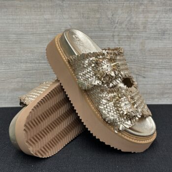 Sandalo platform in pelle intrecciata Coral Blue - immagine 5